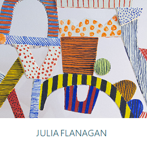 Artwork by Julia Flanagan, Everything I own - painted timber construction with colourful patters and varying shapes