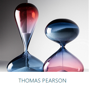Artwork by Thomas Pearson, Systole & diastole - two red and blue blown glass objects