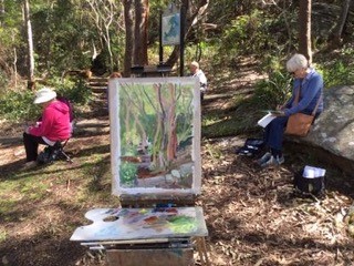 group of ladies on the park drawing nature, park of Michael's workshop