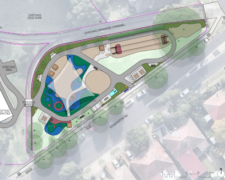 Aerial drawing of concept plan for Merv Lynch playspace upgrade