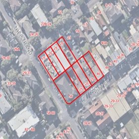 Aerial view of 25 Macquarie Place, Mortdale, 46-52 and 56 Pitt Street, Mortdale