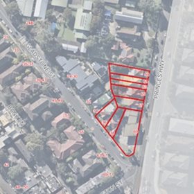 Aerial view of 36 & 38 Gladstone Street and 59-69 Princes Highway, Kogarah