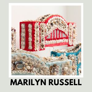 Rarilyn Russell name in black letters and her artwork