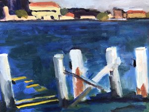 Oil painting by Annabel Butler of Darling Point sea wharf