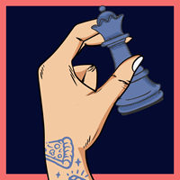 Hand holding a chess piece.