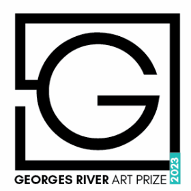 official logo of Georges River Art prize, which is a giant black G in a white background